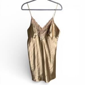 Vintage Victoria's Secret Gold Satin & Lace Chemise Slip Dress